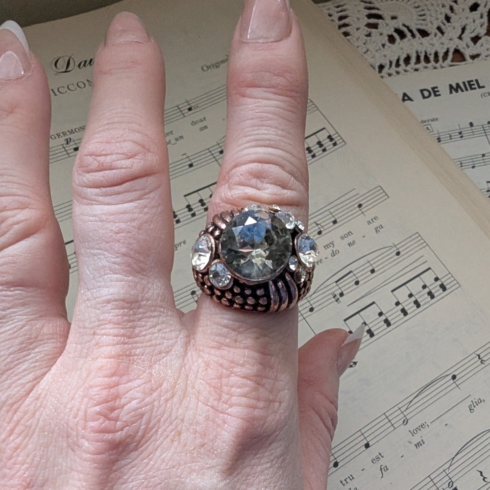 Crystal And Copper Statement Ring